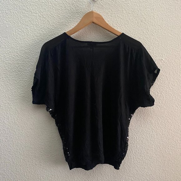 Express V-Neck Sequins Shiny Blouse Shirt Small Black Work Business Casual - Picture 3 of 3
